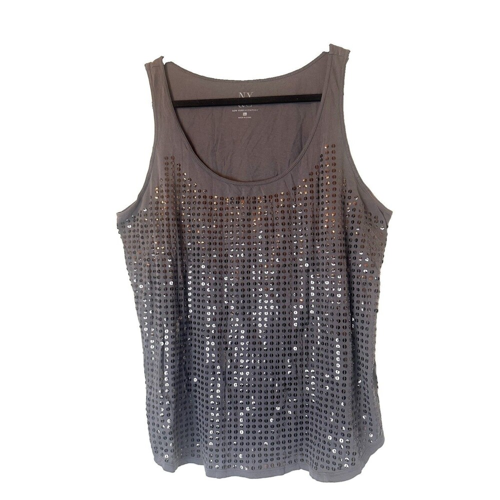 NY&Company Size XL Gray Sequin Tank Top Sleeveless Casual Party Sparkle Blouse